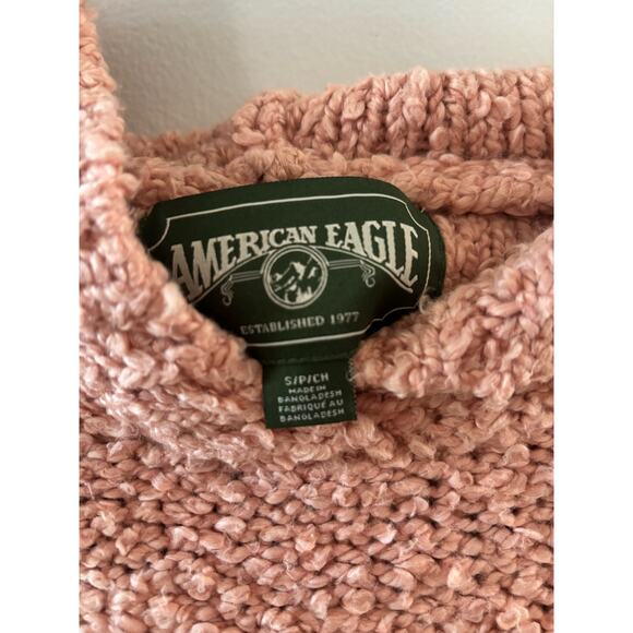 American Eagle Sweater Women's Small Pink Hoodie Fuzzy Cozy Chunky Knit - Picture 5 of 8